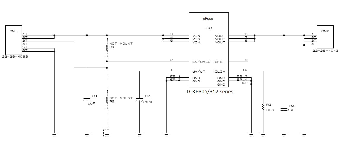 これは、eFuse IC TCKE805シリーズ応用回路の回路図です。