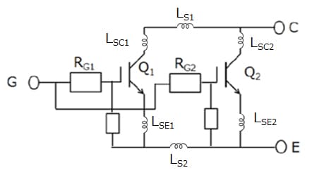 Gate resistor connections and parasitic inductances in the case of parallel-connected IGBTs