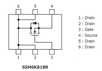 The illustration of internal circuits of lineup expansion of small MOSFETs for automotive equipment that help reduce power consumption with low On-resistance:SSM6K818R,SSM6K804R