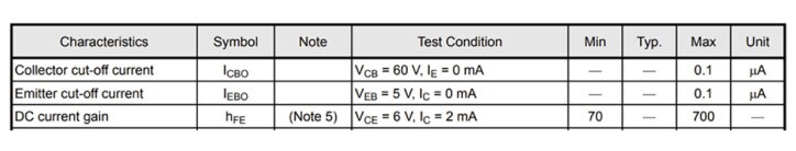Table 1 　Electrical Characteristics (2SC2712)