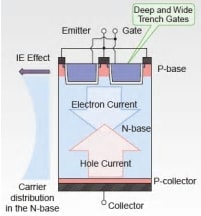 Cross-Sectional View of and Carrier Distribution in an IEGT
