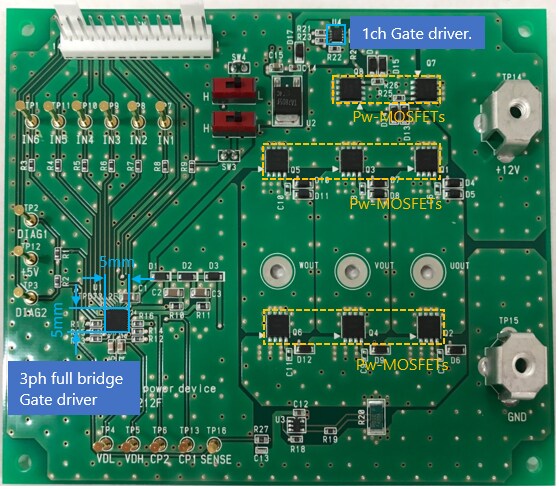 Gate driver evaluation board (High-Side Switch: TPD7104AF, Three-Phase Full Bridge: TPD7212F)