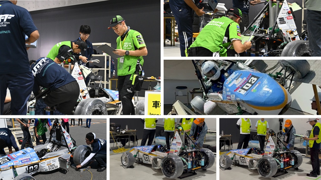 これは東京大学の学生フォーミュラチーム (UTFF) が車検を受けている写真です。