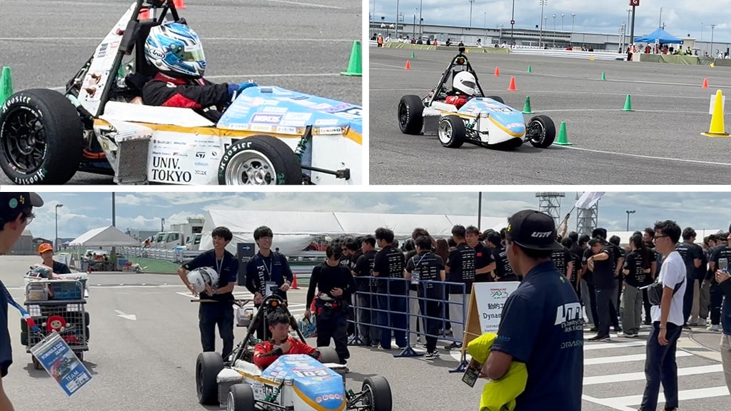 これは東京大学の学生フォーミュラチーム (UTFF) がエンデュランス試験を受けている写真です。