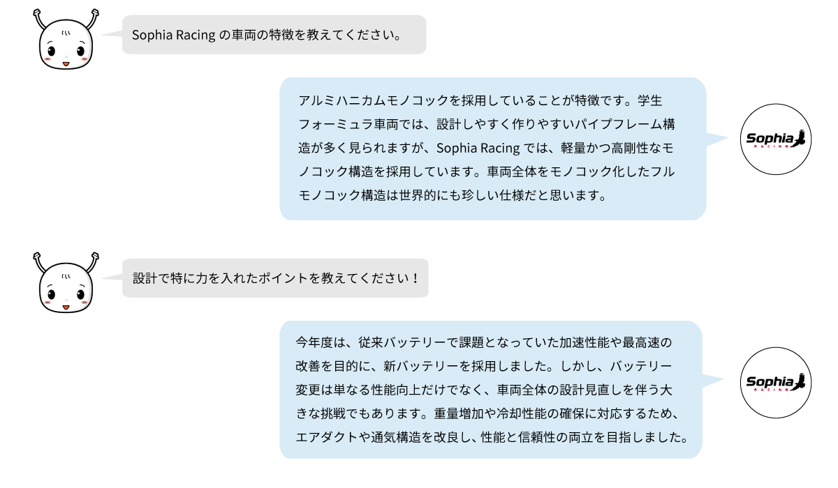 軽量かつ高剛性なアルミハニカムモノコック構造を採用した車両の特徴と、新バッテリー搭載に伴う冷却性能や通気構造の改善への取り組みを紹介。