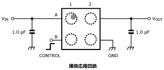 これは、低消費電流と優れたリップル圧縮度・負荷過渡応答を 両⽴した300 mA⼩型LDOレギュレータIC: TCR3UGシリーズの端子接続図と応用回路例です。