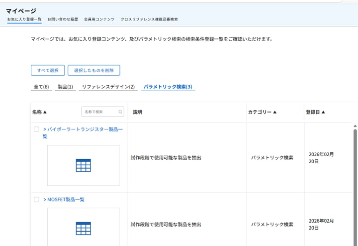 マイページの登録一覧