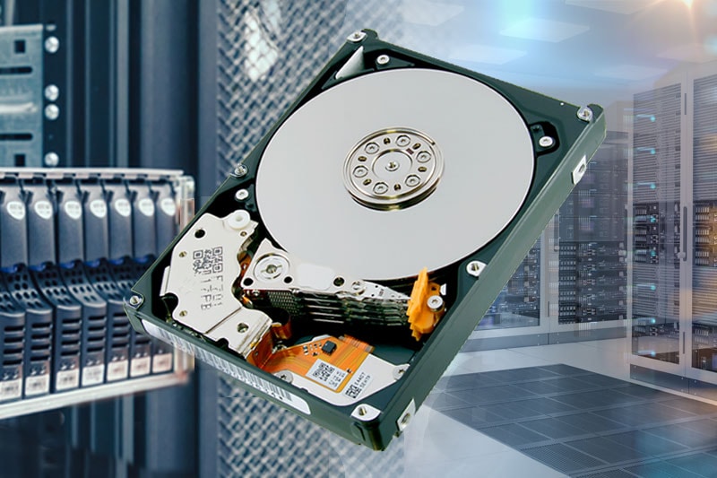 Pictures showing HDD in front of storage rack & Data Centre background