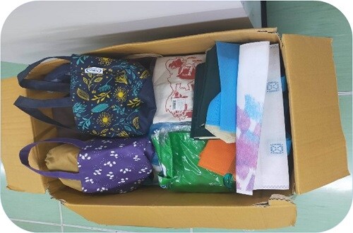 Cloth and paper bags donated by employees (total of 640 bags)