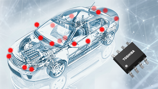 The package photograph of automotive CXPI communication driver/receiver IC that contributes to wiring harnesses reduction.