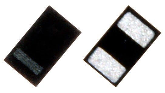 これは、ICの電源ラインの信頼性向上に貢献するピークパルス電流定格を上げた双方向TVSダイオード : DF2B5PCT、DF2B7PCTの製品写真です。