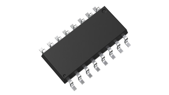 The package photograph of 4-channel transistor output photocouplers that contribute to high density mounting of insulated low- and medium-speed communication interfaces : TLP294-4, TLP295-4