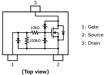 用于继电器驱动IC的小型有源钳位MOSFET的引脚分布图示：SSM3K357R。