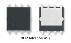 The package photograph of 40 V N-channel power MOSFETs in the U-MOSIX-H series using the SOP Advance(WF) package for automotive applications: TPHR7904PB, TPH1R104PB.