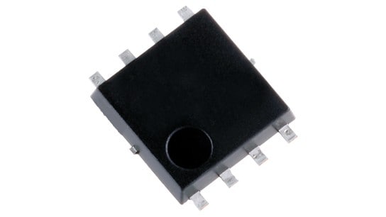 The package photograph of a low-spike-type 40 V N-channel power MOSFET that helps reducing EMI of power supplies : TPHR7404PU.