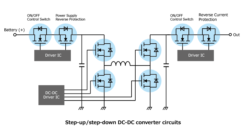 The illustration of application circuit example of A 40 V Product Is Added to the Lineup of Small MOSFETs for Automotive Equipment That Help Reduce Power Consumption with Their Low on-Resistance : SSM6K804R.