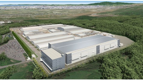 Artist’s impression of the new 300-milimeter wafer fabrication facility, Kaga Toshiba Electronics (the building in front, upon the completion of Phase 2)