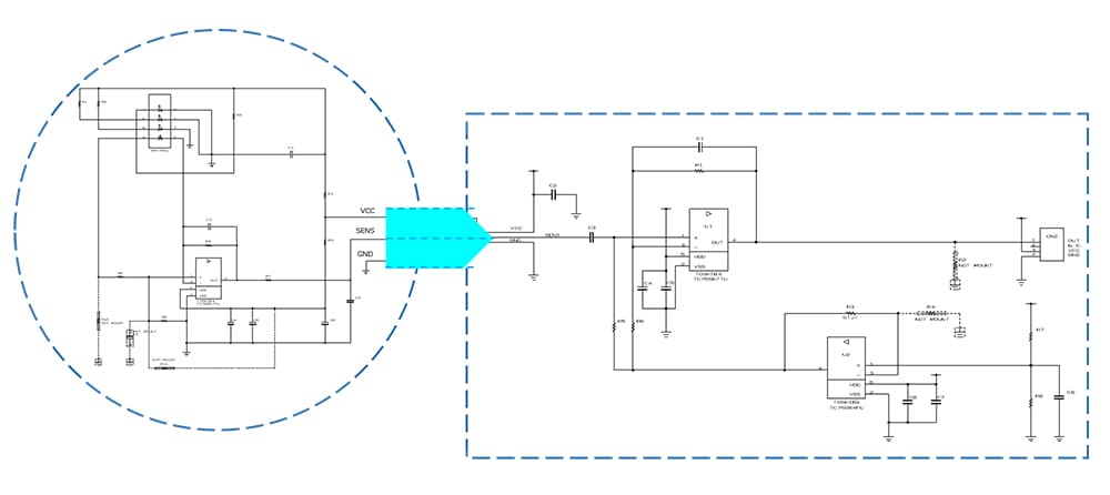 Circuit of application circuit of low noise Op-amp TC75S67TU for pulse sensor.