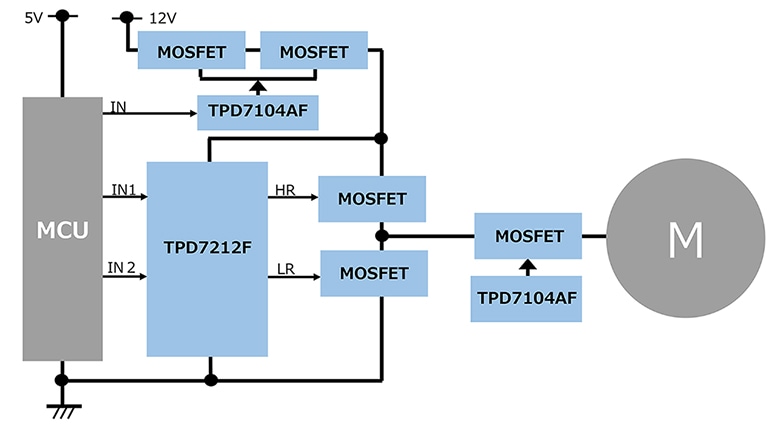 H-bridge DC Motor Drive Applications (R-phase) of H-bridge drive circuit for automotive and industrial DC motors.