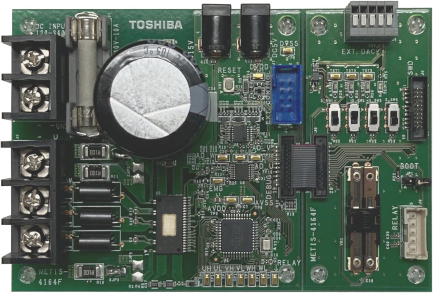 これは、DC300 V入力ブラシレスDCモーターセンサーレス駆動回路(TPD4164F使用)の画像です。
