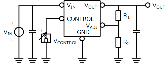 Figure 1 Example of an application circuit for an LDO regulator with adjustable output voltage