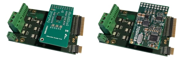図6：差動エンコーダー（左）とレゾルバエンコーダー（右）は、このようなセンサーのサーボドライブRMプラットフォームへの統合を簡素化している。