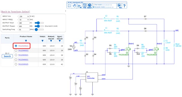 Figure1：Interleaved PFC simulation conditions and circuit configuration