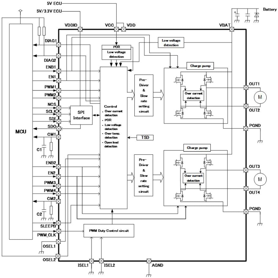 Figure 2: TB9053/54FTG Block Diagram and Reference Application Circuit Example